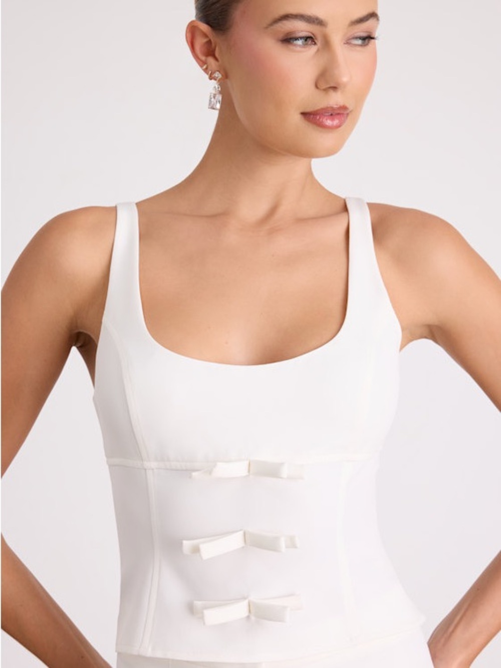 Lulus Fenella White Bow Tank Top M Bridal Rehearsal Dinner Coquette NWT Size M